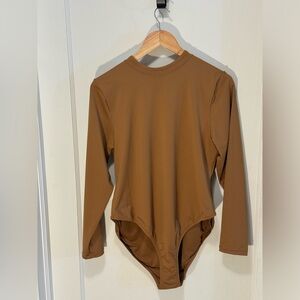 Skims Long Sleeve Back-Zip Swimsuit, Tan, 2X
